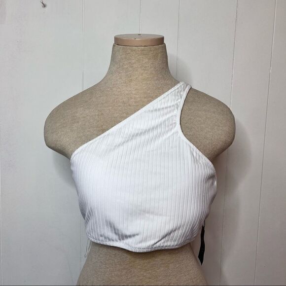 Polo Ralph Lauren Ribbed One Shoulder White Bra Bralette NWT Size Large - Picture 3 of 6